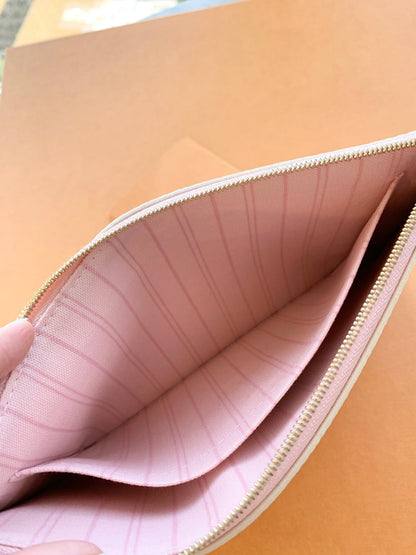 Louis Vuitton 2021 Neverfull GM Damier Azur Pochette Wristlet Pouch In Rose Ballerine