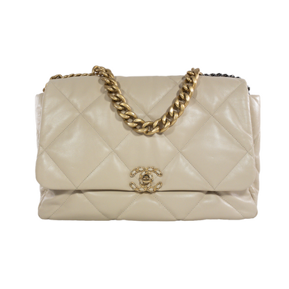 Chanel Flap Large Leather Beige Shoulder Bag