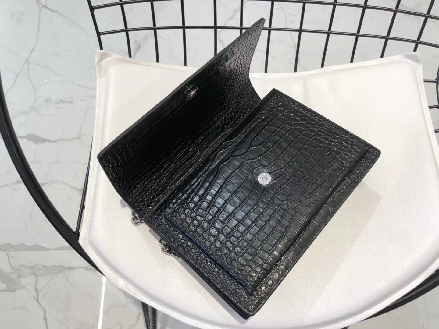 YSL Medium Sunset In Crocodile Embossed Shiny Leather Bag