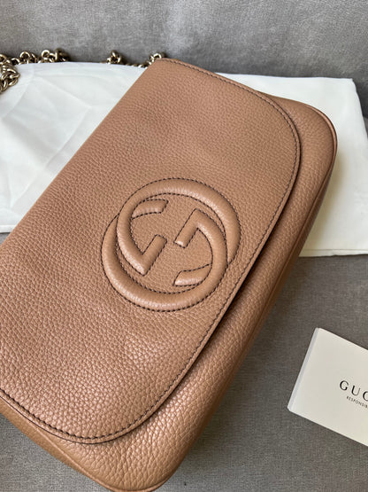 Gucci Rose Beige Soho Disco Crossbody Flap Bag (RRP £1050)