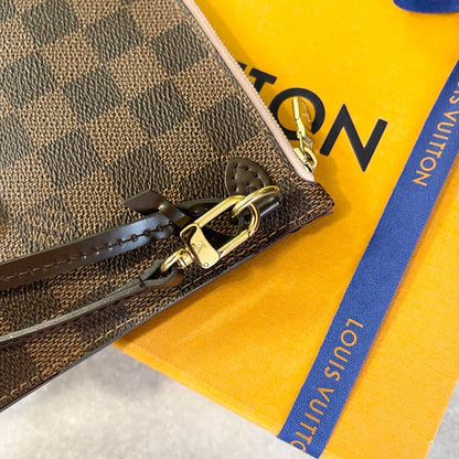 LOUIS VUITTON Damier Ebene Neverfull MM Pochette Wristlet Pouch In Rose Ballerine