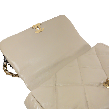 Chanel Flap Large Leather Beige Shoulder Bag