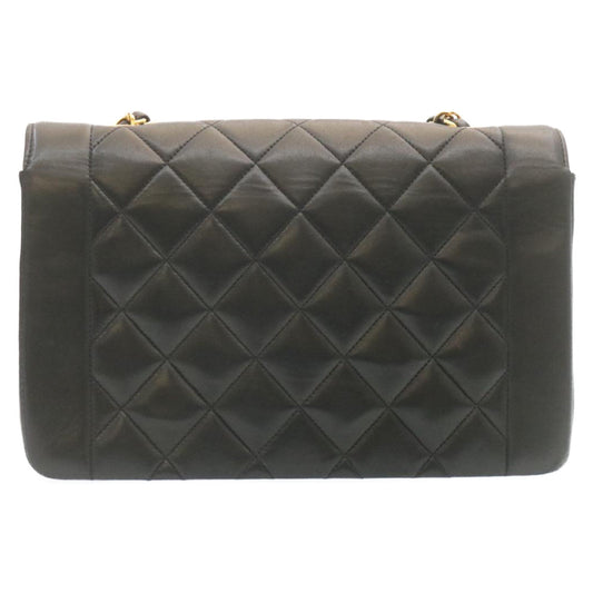 CHANEL Chain Turn Lock Diana Matelasse Shoulder Bag Lamb Skin Black Auth knn076