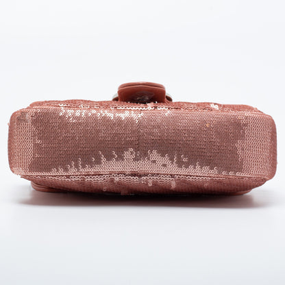 Gucci Pink Diagonal Sequins And Leather Mini GG Marmont Shoulder Bag
