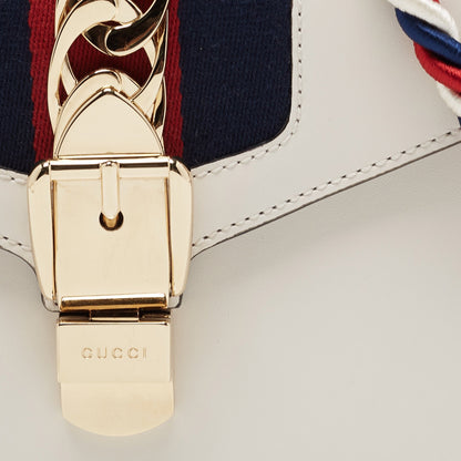 GUCCI Off White Leather Mini Web Sylvie Top Handle Bag