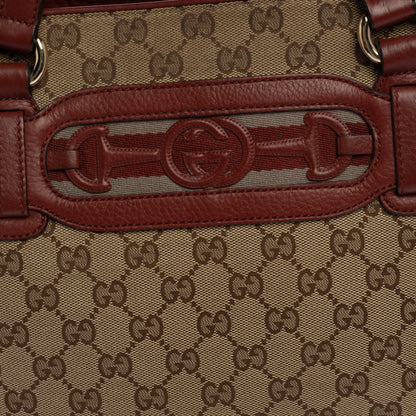 Gucci Beige/Red GG Canvas and Leather Medium Supreme Web Dressage Tote