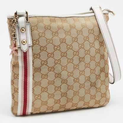 Gucci Beige/White GG Canvas And Leather Web Jolicoeur Charms Shoulder Bag
