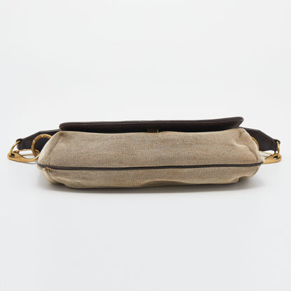 Gucci Beige/Brown Canvas And Leather Flap Shoulder Bag