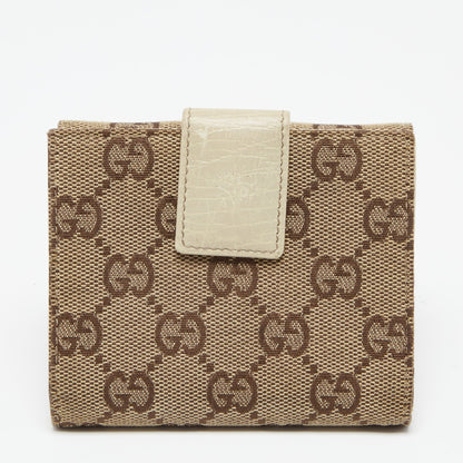 Gucci Beige GG Canvas and Leather Web Horsebit Compact Wallet