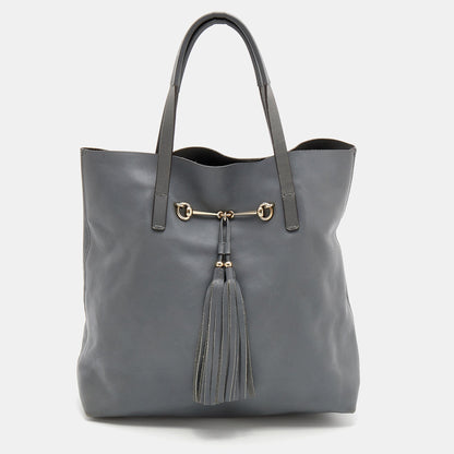 Gucci Ash Grey Leather Tassel Horsebit Tote