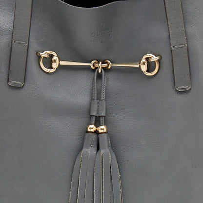 Gucci Ash Grey Leather Tassel Horsebit Tote