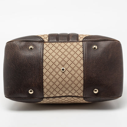 Gucci Beige/Brown Diamante Canvas And Leather Large Horsebit Catherine Satchel