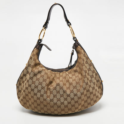 Gucci Beige/Brown GG Canvas and Leather Medium Interlocking G Hobo