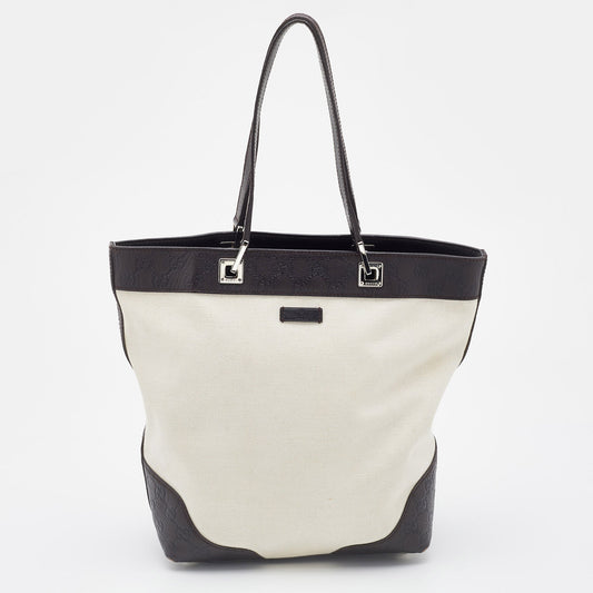 Gucci  Off White/Brown Canvas and Guccissima Leather Tote