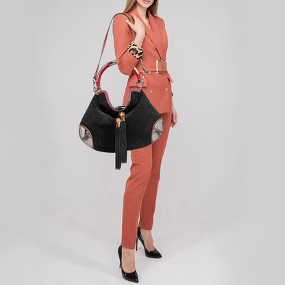 Gucci Black/Red Suede and Patent Leather Medium Babouska Indy Hobo