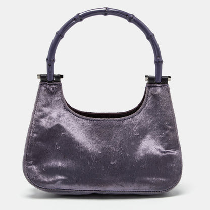 Gucci Purple Velvet Bamboo Top Handle Bag