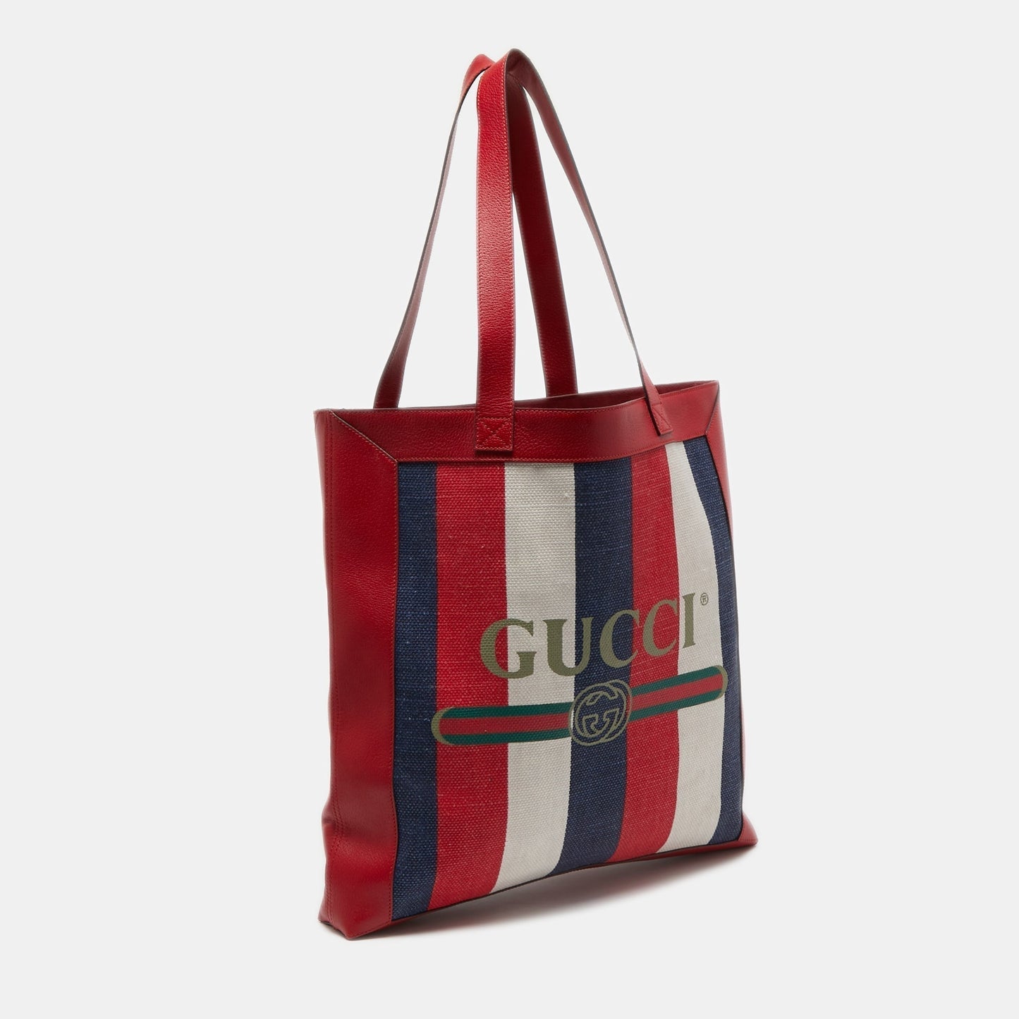 Gucci Multicolor Canvas and Leather Striped Logo Tote