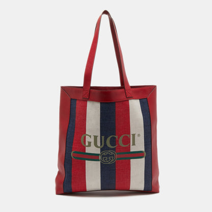 Gucci Multicolor Canvas and Leather Striped Logo Tote