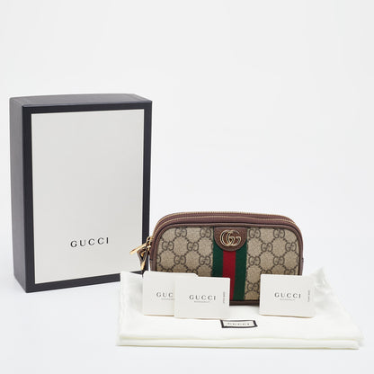 Gucci Beige/Brown GG Supreme Canvas and Leather Ophidia Wristlet