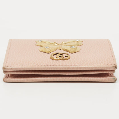Gucci Light Pink Leather Butterfly Embellished Flap Card Case