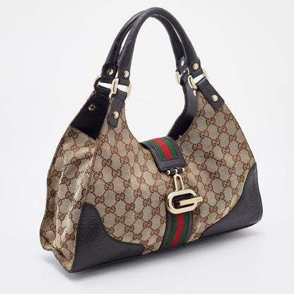 Gucci Beige/Brown GG Canvas and Leather Junco Shoulder Bag
