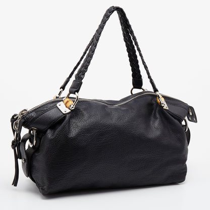 Gucci Black Leather Braided Handle Satchel