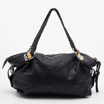 Gucci Black Leather Braided Handle Satchel