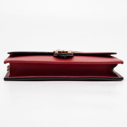 Gucci Red Leather Interlocking G Flap Chain Clutch