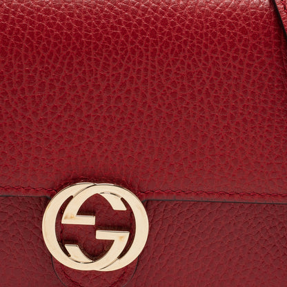 Gucci Red Leather Interlocking G Flap Chain Clutch