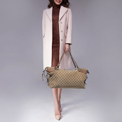 Gucci Brown/Beige GG Canvas Medium Bamboo Bar Tote