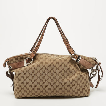 Gucci Brown/Beige GG Canvas Medium Bamboo Bar Tote