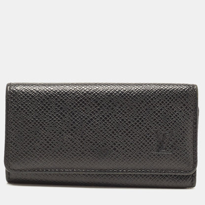 LOUIS VUITTON Black Leather 4 Key Holder