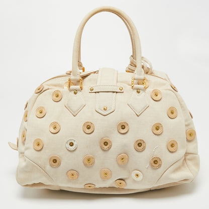 Louis Vuitton Cream Canvas Polka Dot Panama Bowly Bag