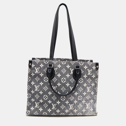 LOUIS VUITTON Black Monogram Denim and Leather OnTheGo MM Bag