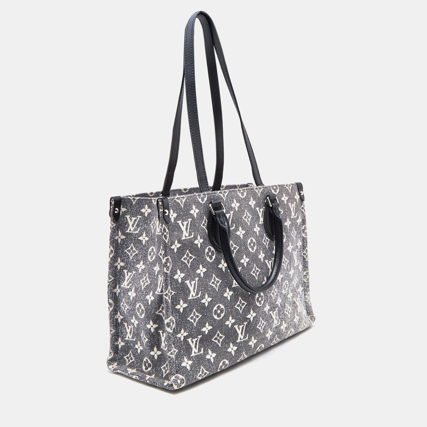 LOUIS VUITTON Black Monogram Denim and Leather OnTheGo MM Bag