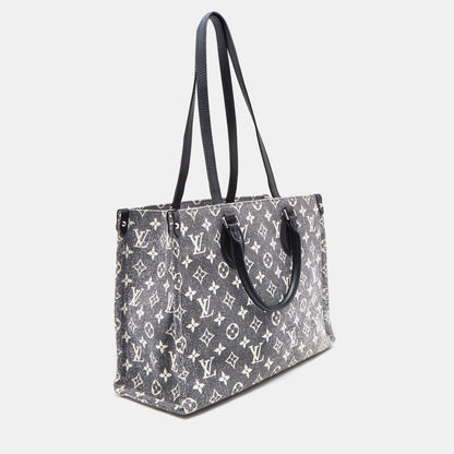 LOUIS VUITTON Black Monogram Denim and Leather OnTheGo MM Bag