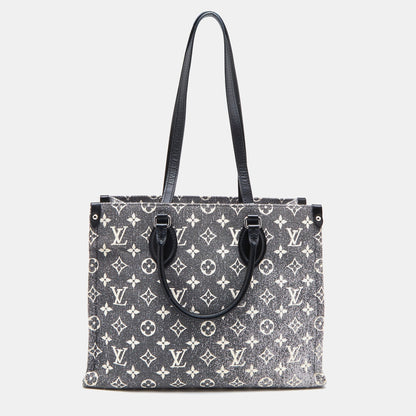 LOUIS VUITTON Black Monogram Denim and Leather OnTheGo MM Bag