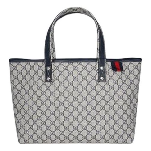 (WMNS) GUCCI Logo Leather Canvas Large Capacity Shoulder Bag Beige / Navy Blue 211134-KGD3N-4080