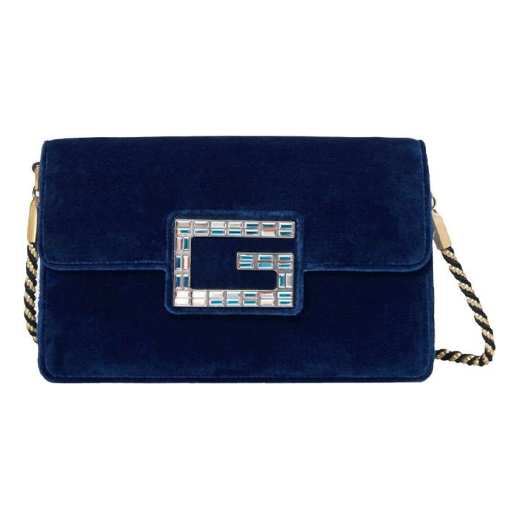 (WMNS) GUCCI Logo Velvet Shoulder Messenger Bag Navy Blue 544242-9STCX-4571