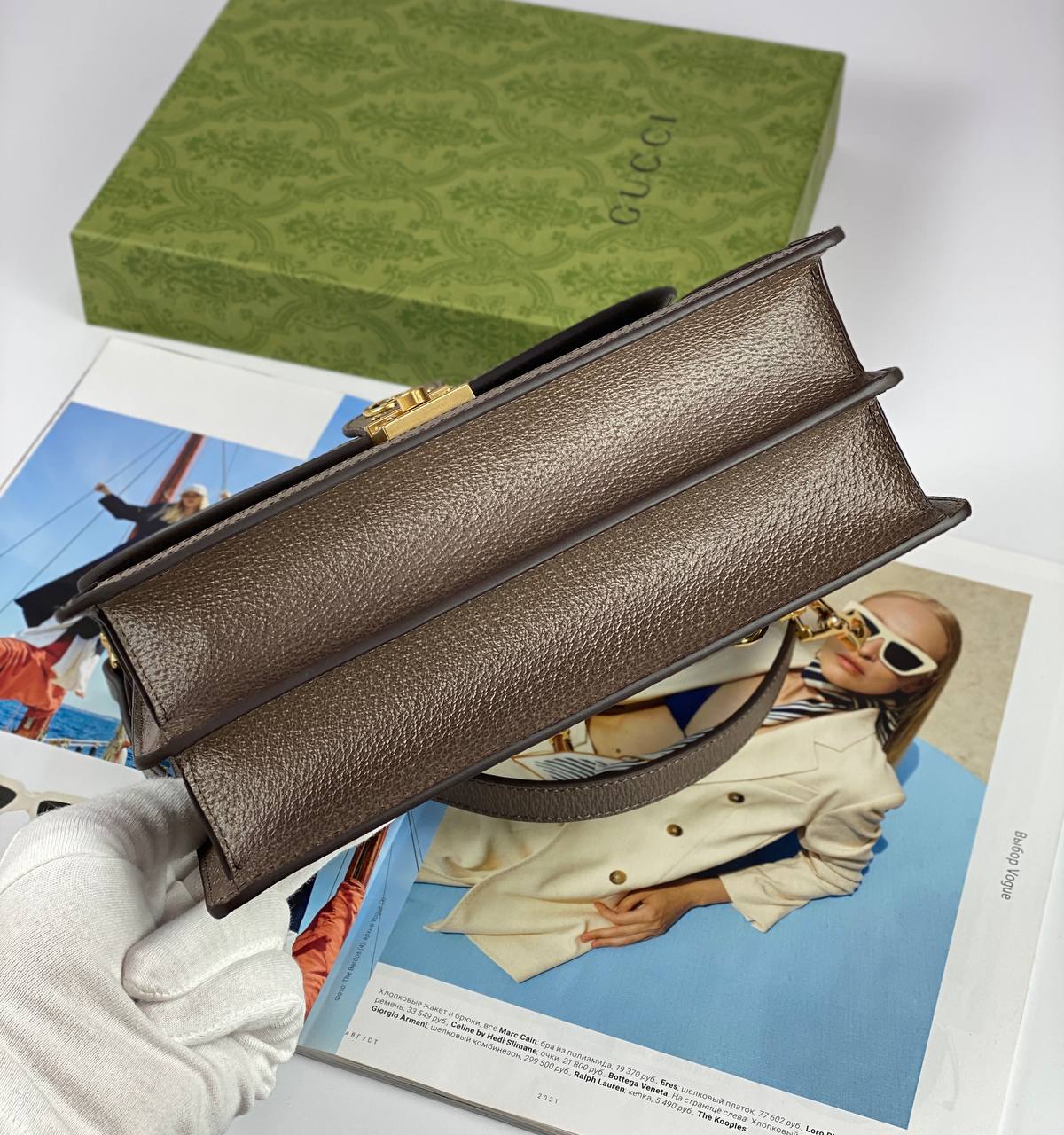 Gucci Ophidia small top handle bag Beige and ebony GG Supreme canvas