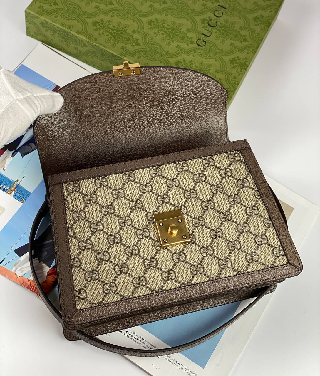 Gucci Ophidia small top handle bag Beige and ebony GG Supreme canvas