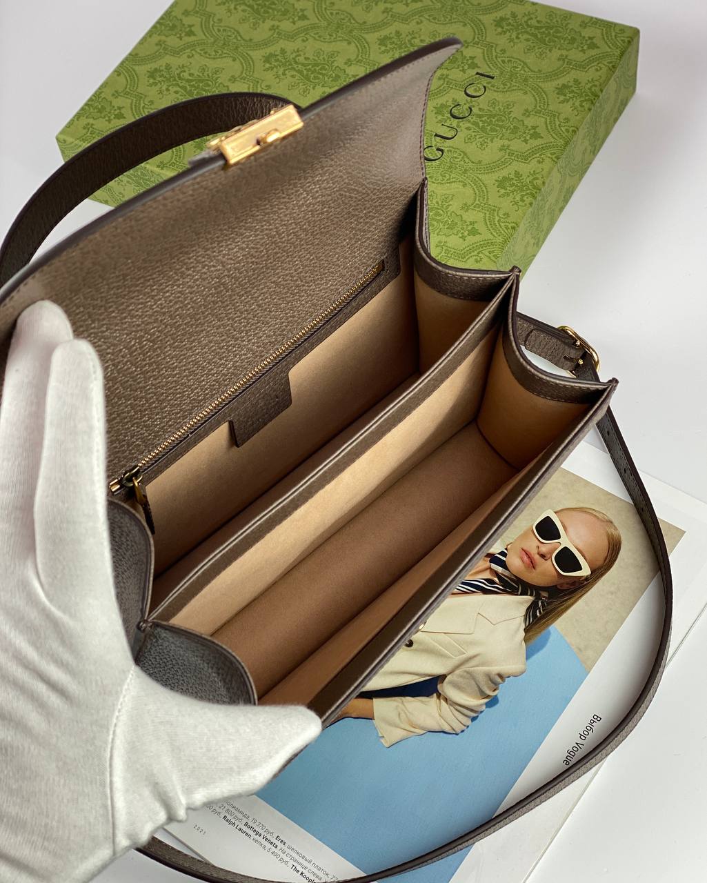 Gucci Ophidia small top handle bag Beige and ebony GG Supreme canvas