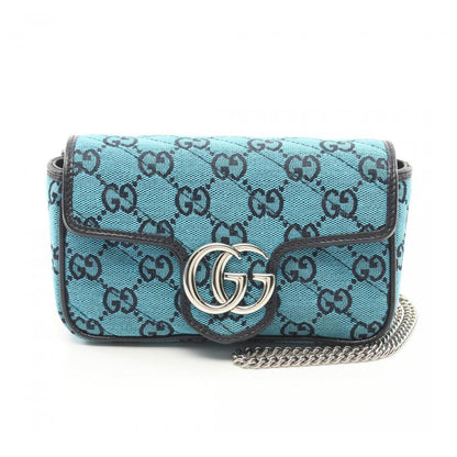 Gucci GG Marmont Super Mini Bag Chain Shoulder Bag Canvas Leather Blue Black 864708