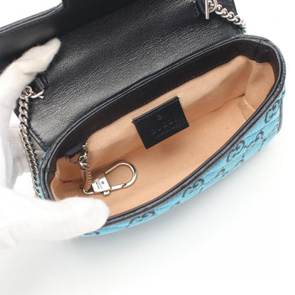 Gucci GG Marmont Super Mini Bag Chain Shoulder Bag Canvas Leather Blue Black 864708