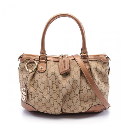 Gucci Sukey GG Canvas Handbag Canvas Leather Beige Brown