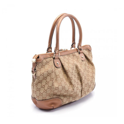 Gucci Sukey GG Canvas Handbag Canvas Leather Beige Brown