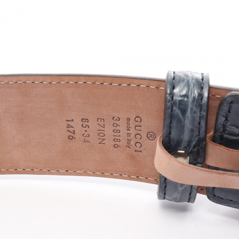 Gucci Interlocking G Belt Leather Navy Croc Embossed 885063