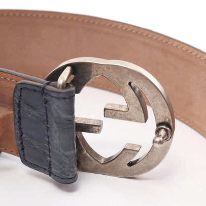 Gucci Interlocking G Belt Leather Navy Croc Embossed 885063