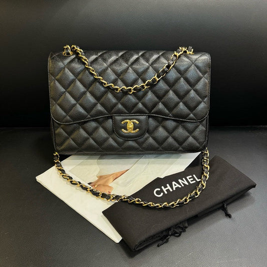 Chanel CF Jumbo Black Caviar Quilted Flap Bag 30x21x9cm