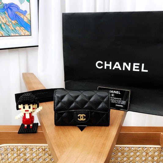 Chanel Caviar Leather Cardholder/Small Wallet Black Wallets 208